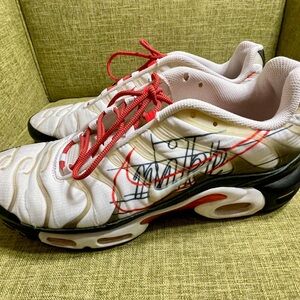 Nike Air Max Plus Script Swoosh White and Red Men's Sneakers